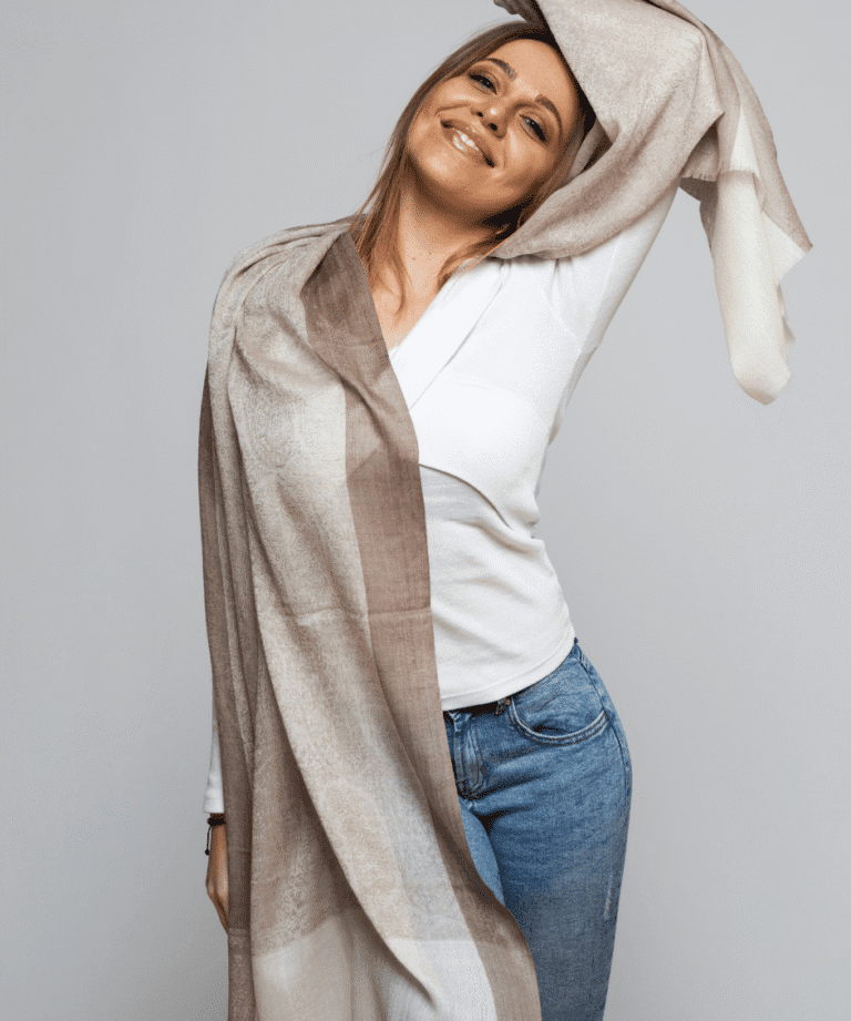 Cashmere Shawl Pearl with Beige Ornamental Design