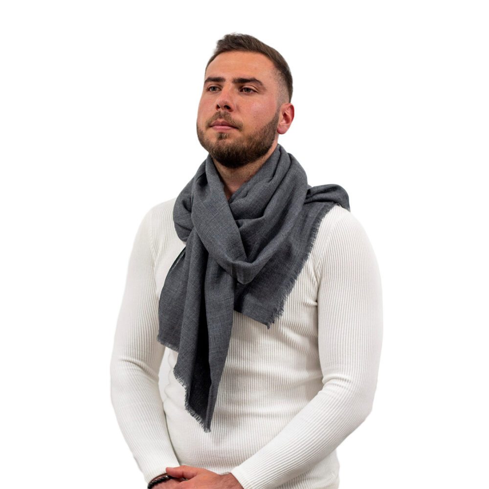 Men’s Cashmere Shawl Night Grey - Image 2