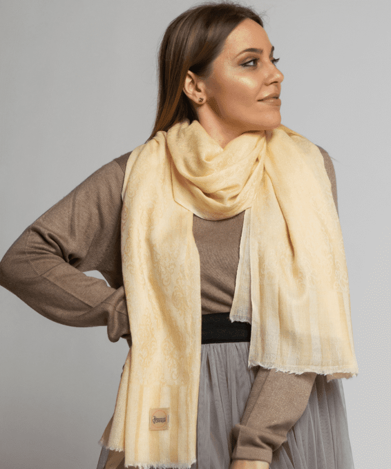 Cashmere Shawl Champagne Color with Jaquard Design