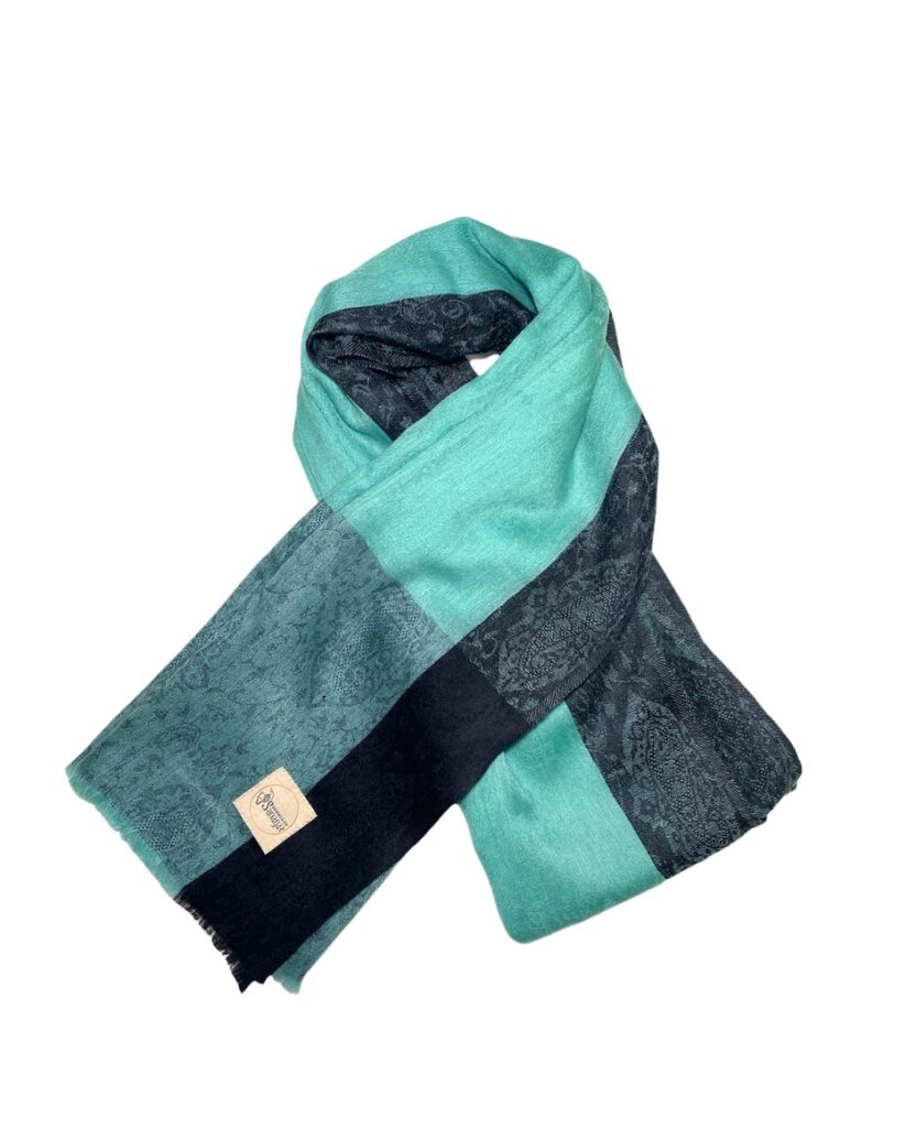 Women’s Cashmere Shawl Turquoise with black design