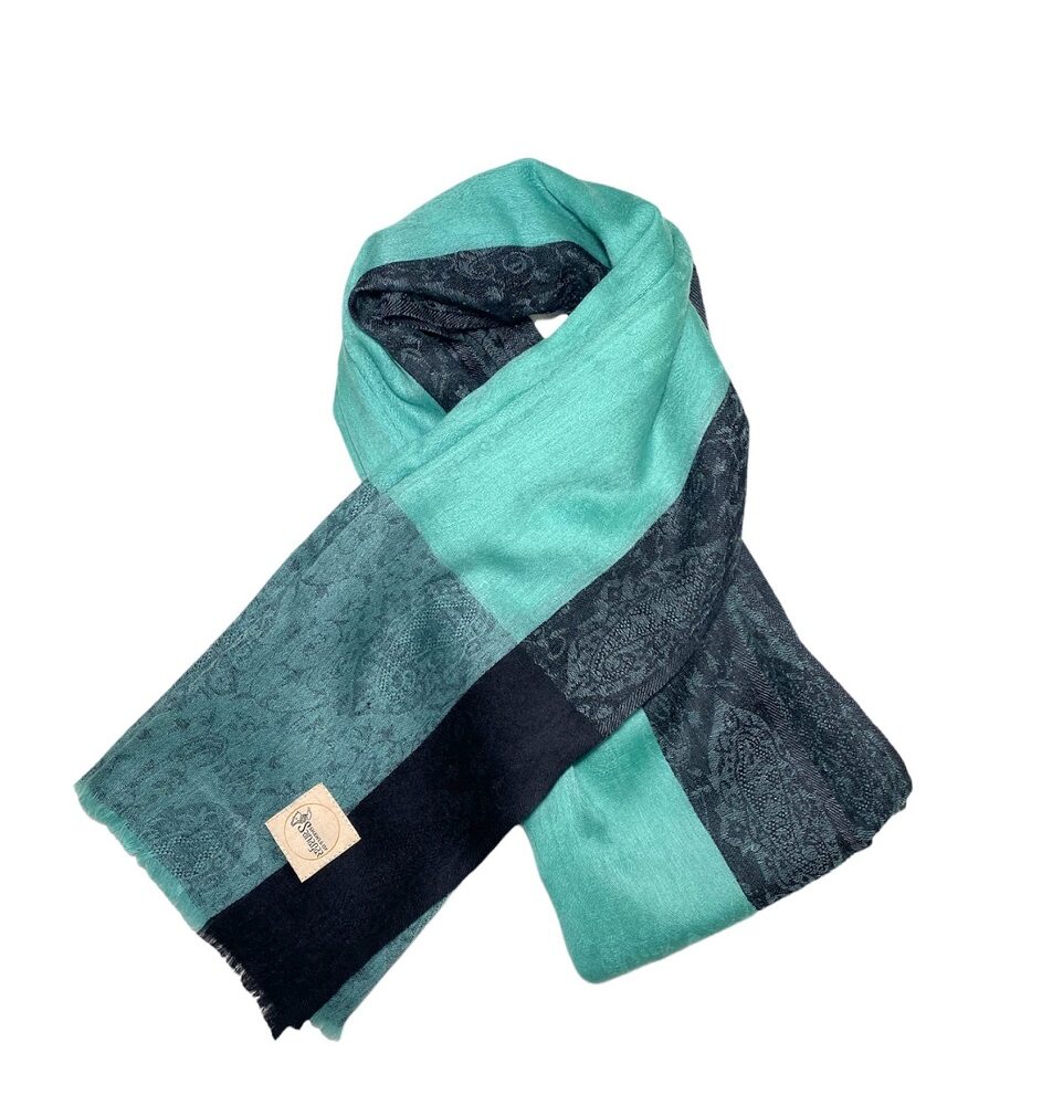 Women’s Cashmere Shawl Turquoise with black design