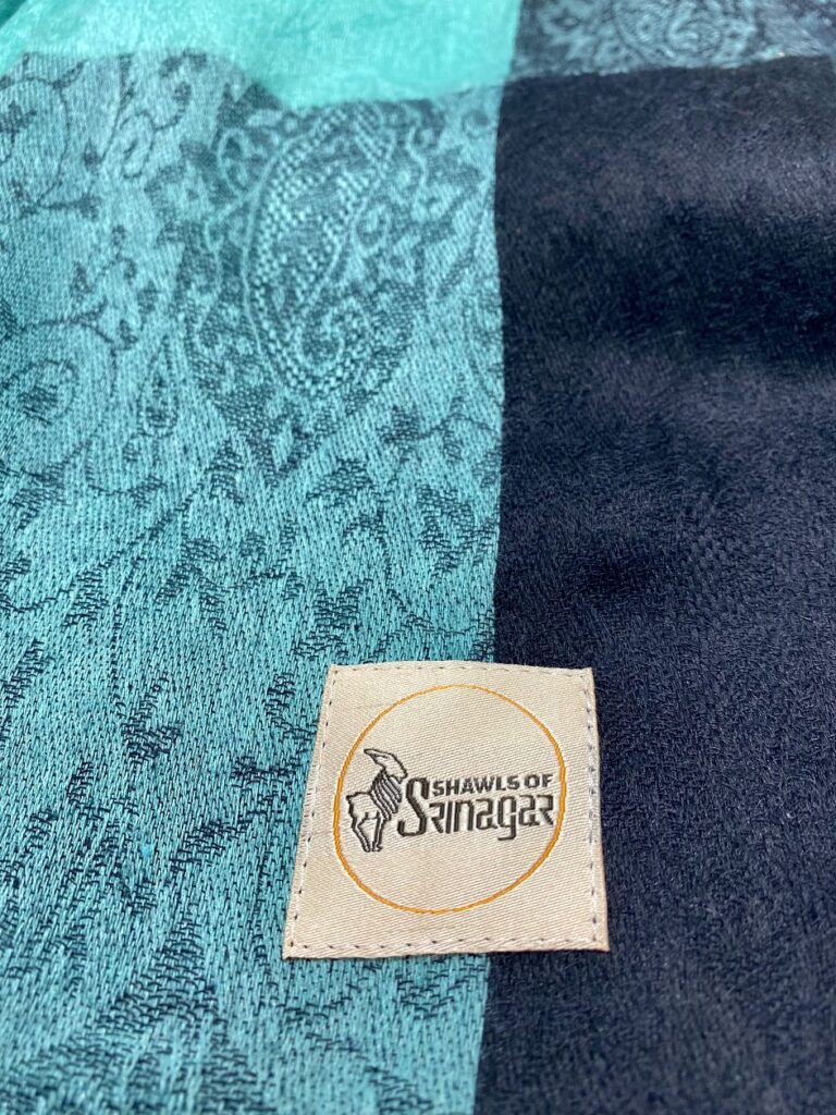 Women’s Cashmere Shawl Turquoise with black design